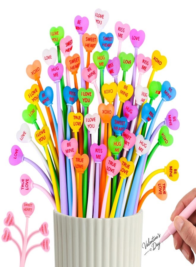 LiYiQ 50 PCS Valentine's Day Conversation Stress Relief Bobblehead Pens Fun Cute Pen Fidget Pens Kawaii Be Mine Kiss Me Love Conversation Pen for Classroom Prizes Office Supplies - Image 1